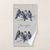 Mooie blauwe grijze vogels op een Aangepaste naam  Bad Handdoek (Handdoek)