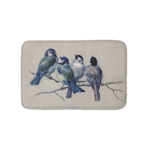 Mooie blauwe grijze vogels op een Vintage van de t Badmat
