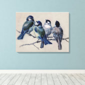 Mooie blauwe grijze vogels op een Waterverf van ee Canvas Afdruk (Insitu (Houten vloer))