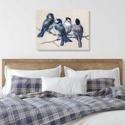 Mooie blauwe grijze vogels op een Waterverf van ee Canvas Afdruk (Insitu (Slaapkamer))