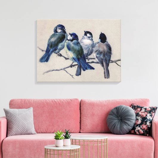 Mooie blauwe grijze vogels op een Waterverf van ee Canvas Afdruk (Insitu (Woonkamer))