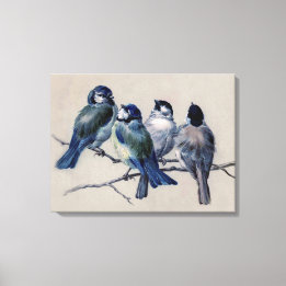 Mooie blauwe grijze vogels op een Waterverf van ee Canvas Afdruk
