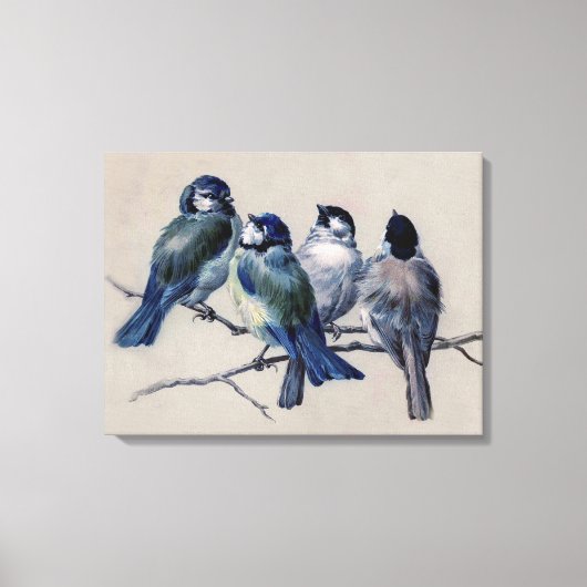 Mooie blauwe grijze vogels op een Waterverf van ee Canvas Afdruk (Voorkant)