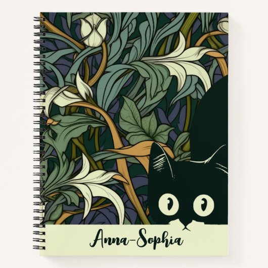 Mooie Blauwe Groene Art Nouveau Grappige Kat Notitieboek (Voorkant)