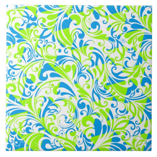 Mooie blauwe groene gemengde bloempatronen tegeltje (Voorkant)