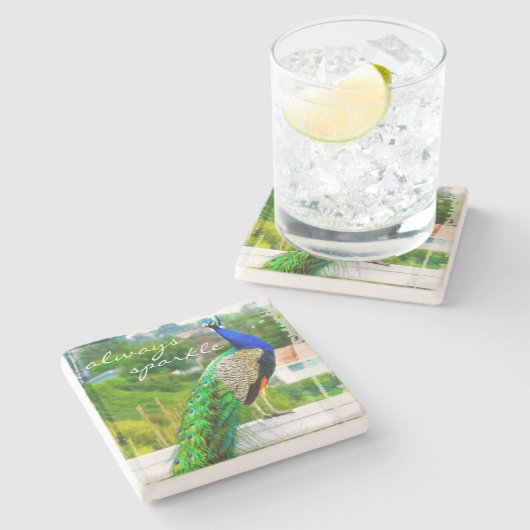 Mooie Blauwe Groene Pacock altijd Rijk Stenen Onderzetter (Zijkant)