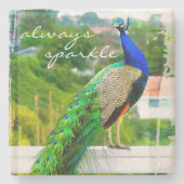 Mooie Blauwe Groene Pacock altijd Rijk Stenen Onderzetter (Voorkant)