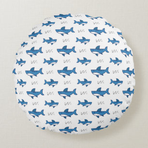 Mooie Blauwe Haaienprint Rond Kussen