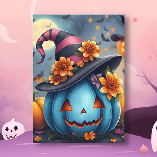 Mooie Blauwe Halloween Pompoen Jack-o-lantern Kaart