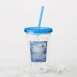 Mooie blauwe hemel met vliegende zwanen acryl drinkbeker