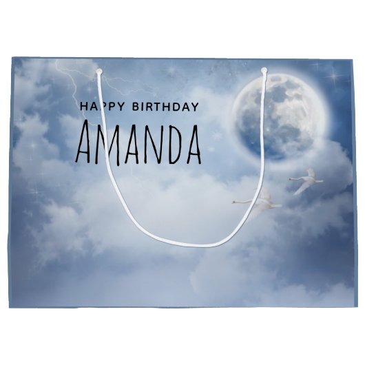 Mooie blauwe hemel met vliegende zwanen op zaterda groot cadeauzakje (Achterkant)