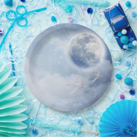 Mooie blauwe hemel met vliegende zwanen papieren bordje (Feest)