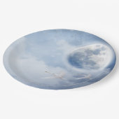 Mooie blauwe hemel met vliegende zwanen papieren bordje (Gekanteld)