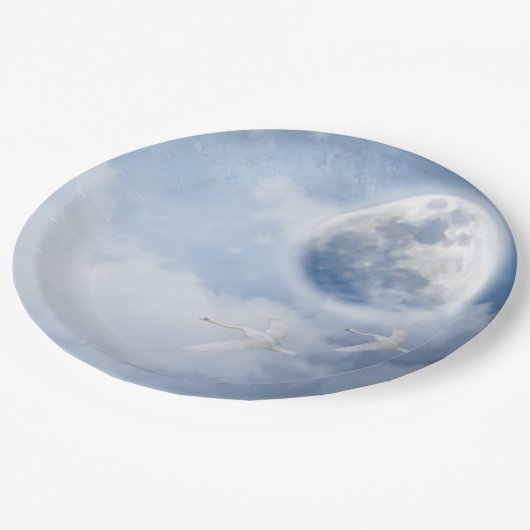 Mooie blauwe hemel met vliegende zwanen papieren bordje (Gekanteld)