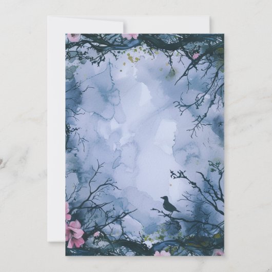 Mooie Blauwe Hemel Roze Bloemen Halloween Party Kaart (Achterkant)