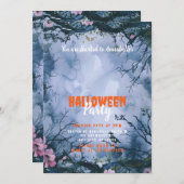 Mooie Blauwe Hemel Roze Bloemen Halloween Party Kaart (Voorkant / Achterkant)