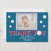 Mooie blauwe honkbal sport geboortefoto bedankkaart (Voorkant)