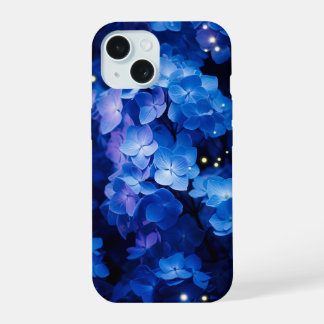 Mooie Blauwe Hortensia Bloemen 's Nachts iPhone 15 Case