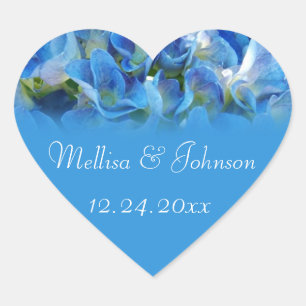 mooie blauwe hortensia bruid en bruidegom trouwen hart sticker