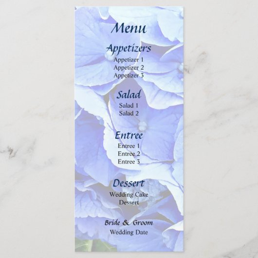 Mooie Blauwe Hortensia Menu (Voorkant)