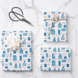 Mooie blauwe huidverzorging cosmetisch patroon inpakpapier vel