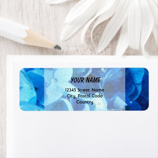 mooie blauwe hydrangea bloemen adresetiketten. etiket (Insitu)