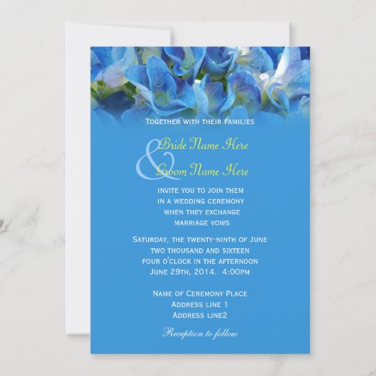 Mooie blauwe hydrangea bloemen bruiloft kaart (Voorkant)