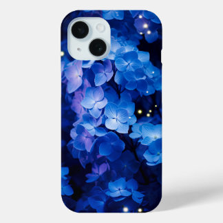 Mooie Blauwe Hydrangea Bloemen in Nacht iPhone 15 Case