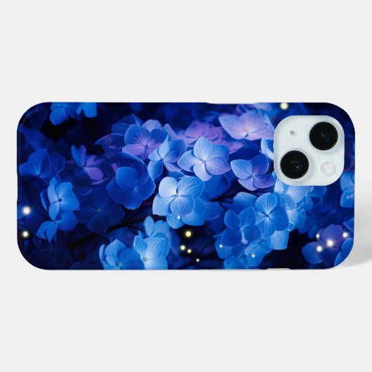Mooie Blauwe Hydrangea Bloemen in Nacht Case-Mate iPhone Case (Achterkant (horizontaal))