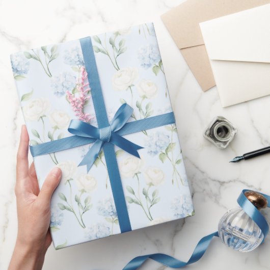 Mooie Blauwe Hyndrangea Bloemen Bruiloft Cadeaupapier (Geschenken)