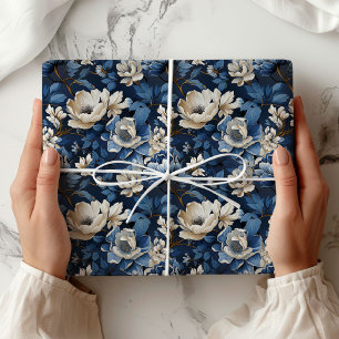 Mooie Blauwe Ivoren Bloemendecoratie Verpakking Cadeaupapier