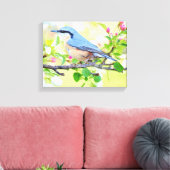 Mooie Blauwe Jay op een Branch of Berries Canvas Afdruk (Insitu (Woonkamer))