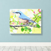 Mooie Blauwe Jay op een Branch of Berries Canvas Afdruk (Insitu (Houten vloer))