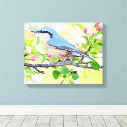 Mooie Blauwe Jay op een Branch of Berries Canvas Afdruk (Insitu (Houten vloer))