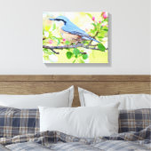Mooie Blauwe Jay op een Branch of Berries Canvas Afdruk (Insitu (Slaapkamer))