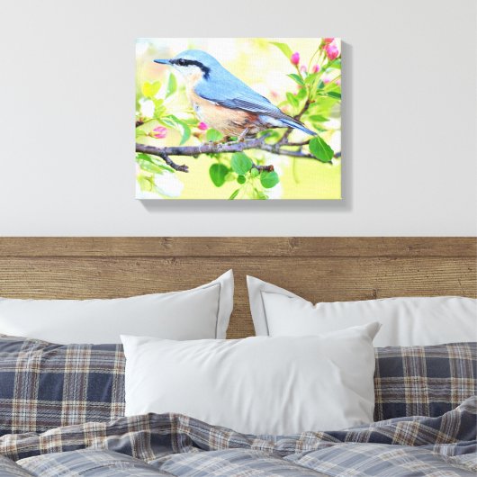 Mooie Blauwe Jay op een Branch of Berries Canvas Afdruk (Insitu (Slaapkamer))