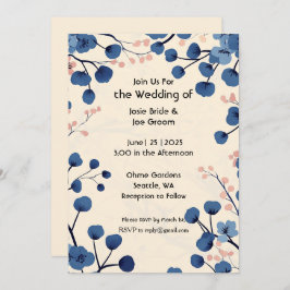 Mooie blauwe kersenbloesem bruiloft uitnodiging