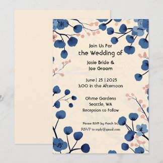Mooie blauwe kersenbloesem bruiloft uitnodiging