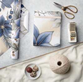 Mooie blauwe kerst, bessen, bloemig cadeaupapier