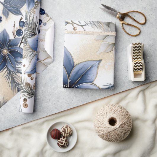Mooie blauwe kerst, bessen, bloemig cadeaupapier (Crafts)