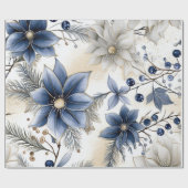 Mooie blauwe kerst, bessen, bloemig cadeaupapier (Vlak)