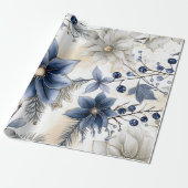 Mooie blauwe kerst, bessen, bloemig cadeaupapier (Uitgerold)