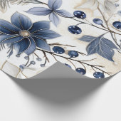 Mooie blauwe kerst, bessen, bloemig cadeaupapier (Hoek)