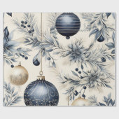 Mooie Blauwe Kerst Bloemen Baubles Cadeaupapier (Vlak)