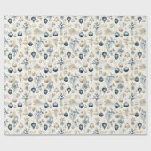 Mooie Blauwe Kerst Bloemen Baubles Cadeaupapier (Vlak)