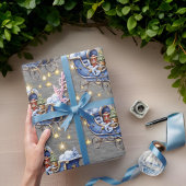 Mooie Blauwe Kerst Sleighs Staal Grijs Cadeaupapier