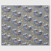 Mooie Blauwe Kerst Sleighs Staal Grijs Cadeaupapier (Vlak)