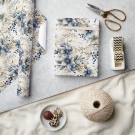 Mooie blauwe kerstballen Xmas Bloemen Cadeaupapier