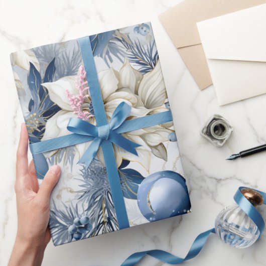 Mooie blauwe kerstballen Xmas Bloemen Cadeaupapier (Geschenken)