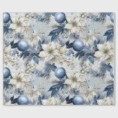 Mooie blauwe kerstballen Xmas Bloemen Cadeaupapier (Vlak)